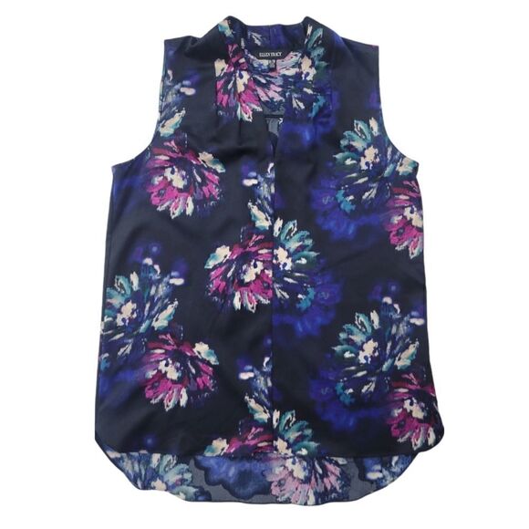 Ellen Tracy Floral Satin Draping Sleeveless Blouse - Picture 1 of 7